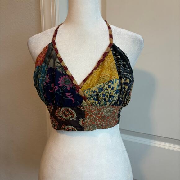 Hippie Forever Boho Patchwork Printed Halter Top Indie Festival Coachella - Picture 2 of 8